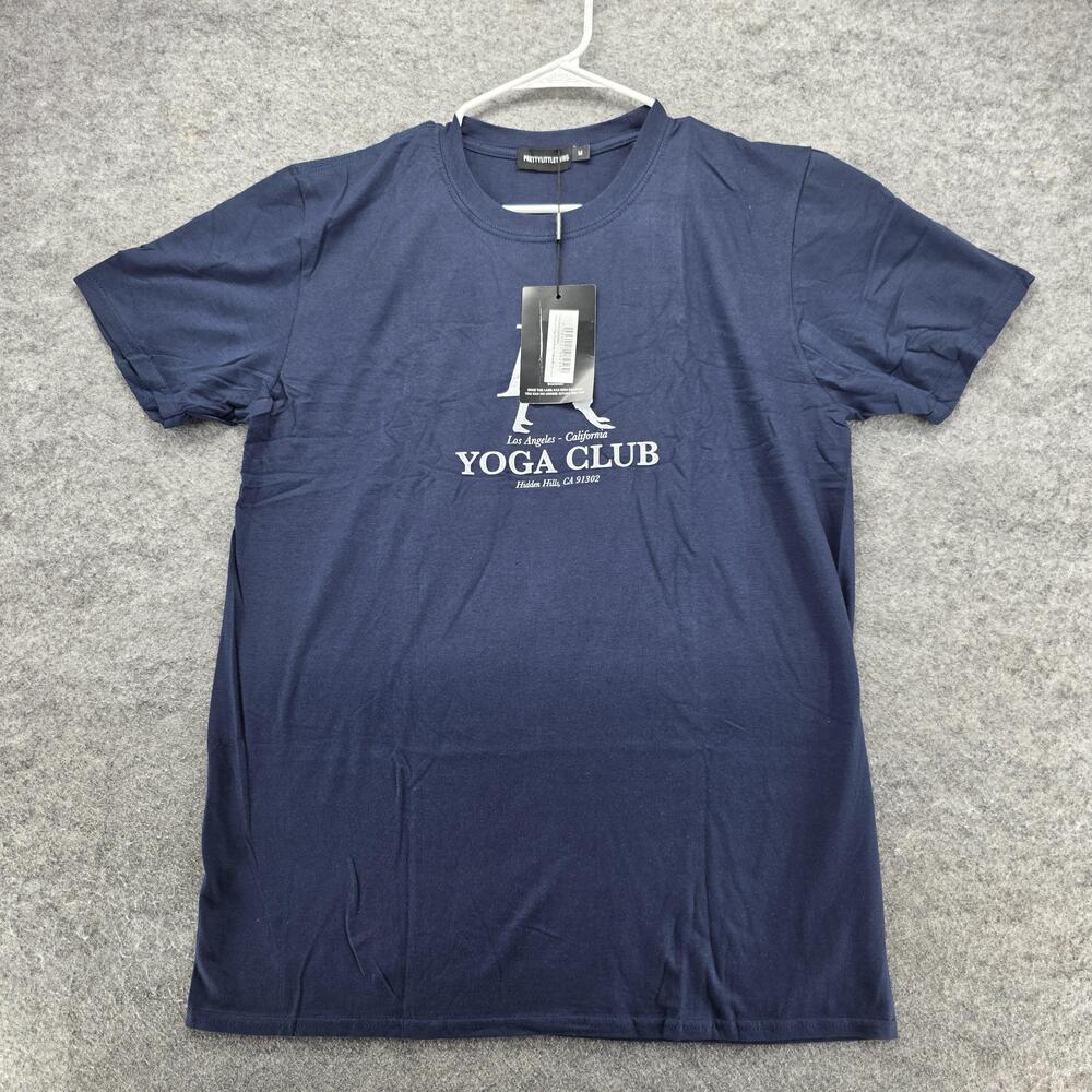 PrettyLittleThing Shirt Mens Medium Navy Blue LA Yoga Club Graphic Tee Cotton